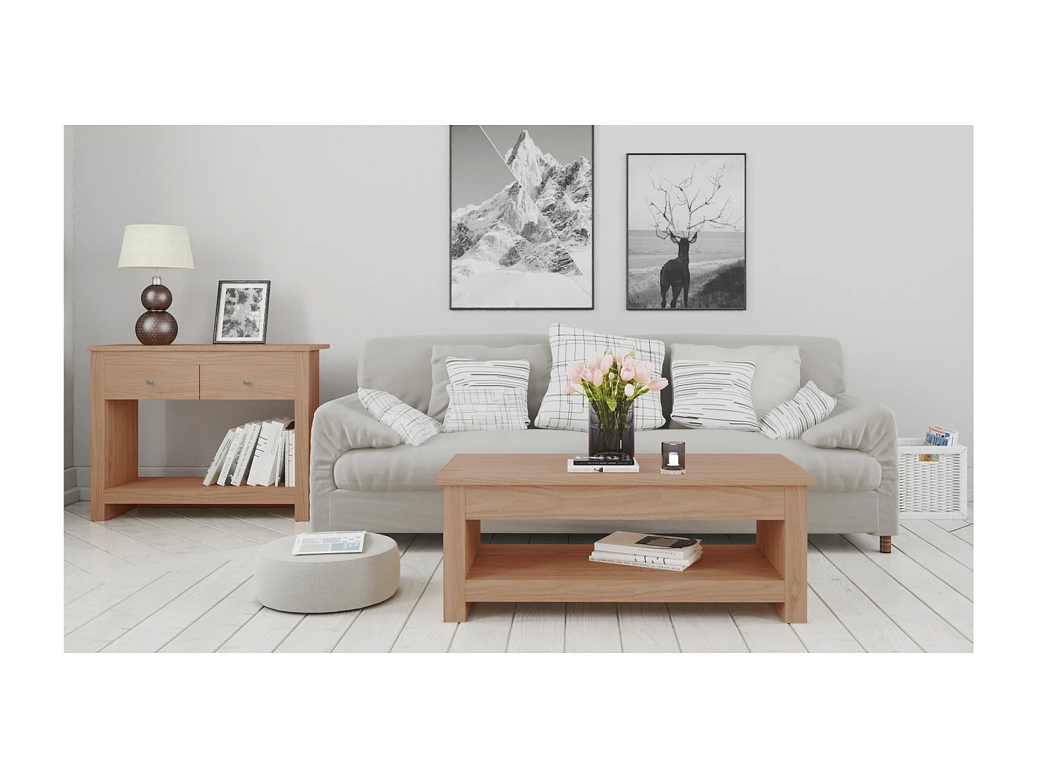 Mesa consola con 2 cajones en MDF roble