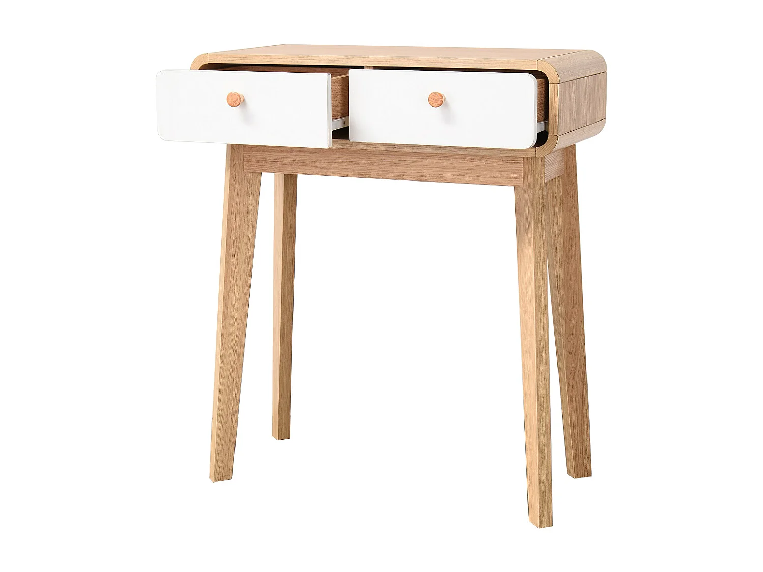 Cassie | Bureau 2 tiroirs en panneau de particules chêne et blanc