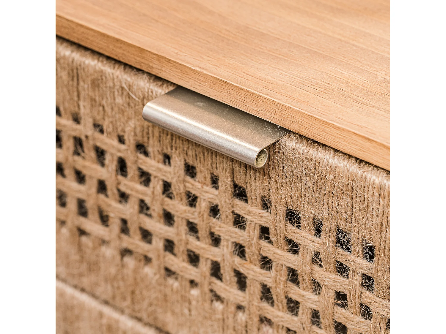 Chiffonnier 3 tiroirs en bois et corde naturelle