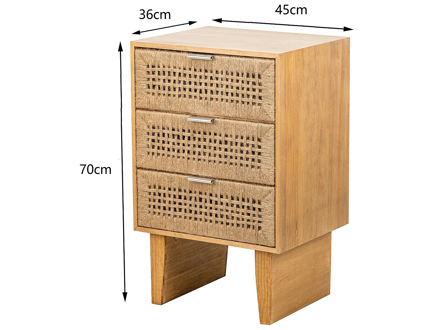 Chiffonnier 3 tiroirs en bois et corde naturelle