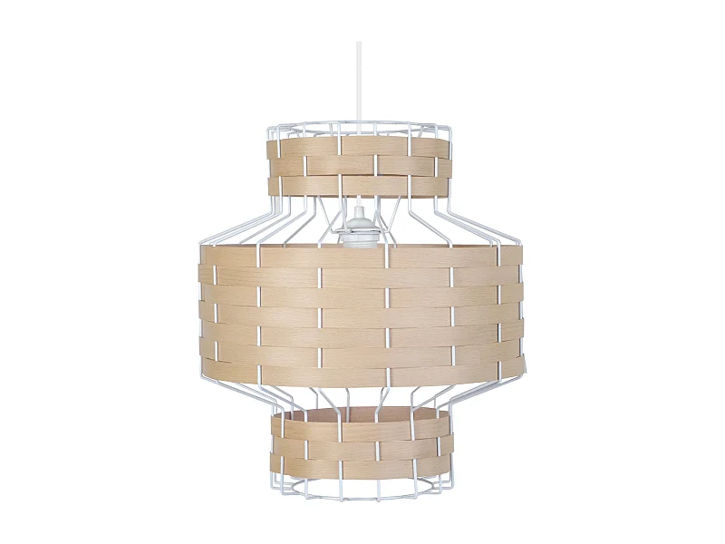 Suspension, métal blanc bois hêtre 100 cm.