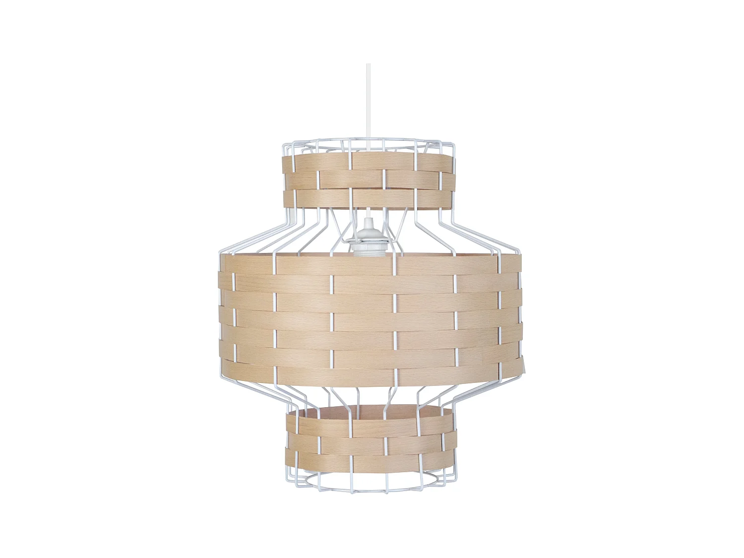 Suspension, métal blanc bois hêtre 100 cm.