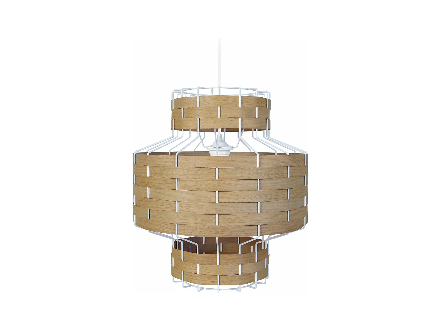 Suspension, métal blanc bois chêne 100 cm.