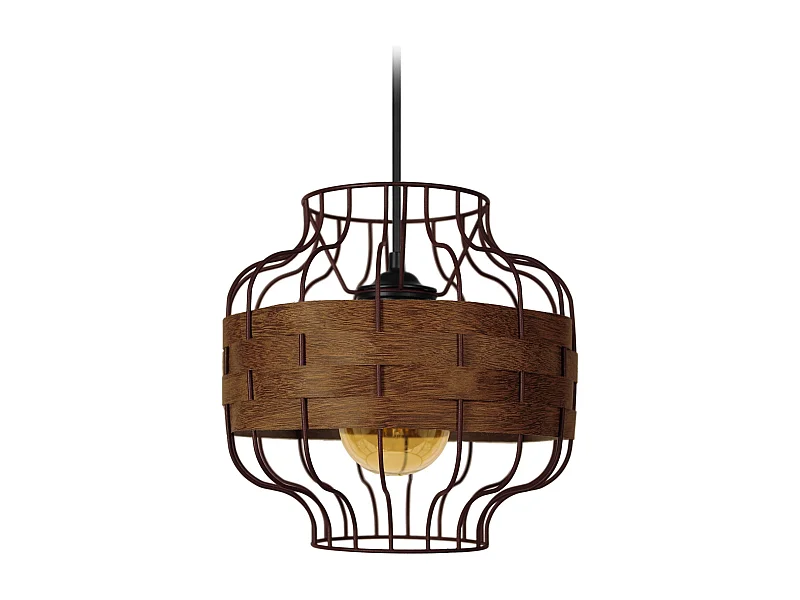 Suspensão TOSEL  TRESSÉ RANGOON A metal e madeira cilindro madeira D40 x  H110  cm