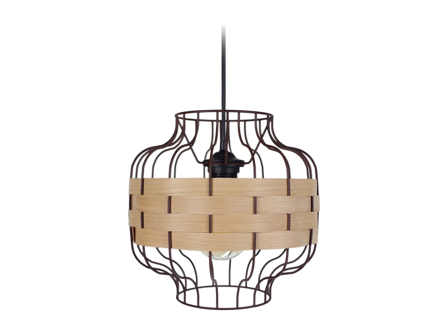 Suspensão TOSEL  TRESSÉ RANGOON A metal e madeira cilindro madeira marrom D40 x  H110  cm