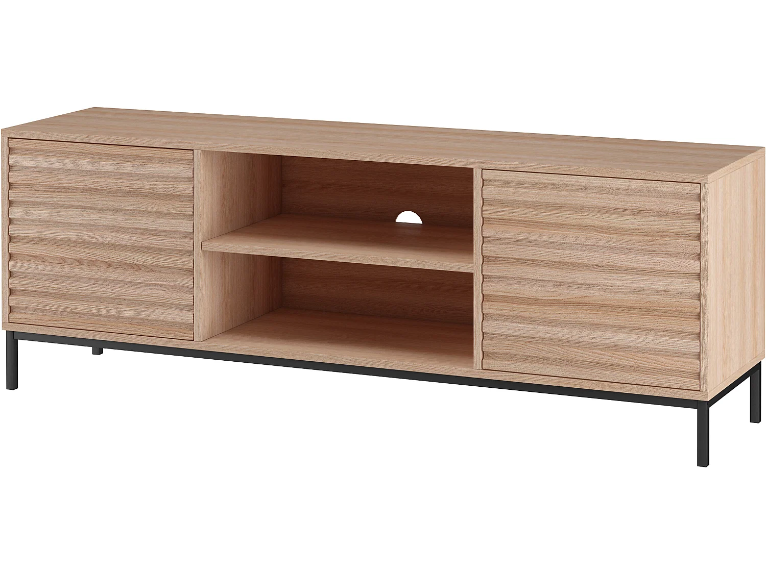 Porta TV con 2 ante e 2 vani a giorno in rovere truciolato