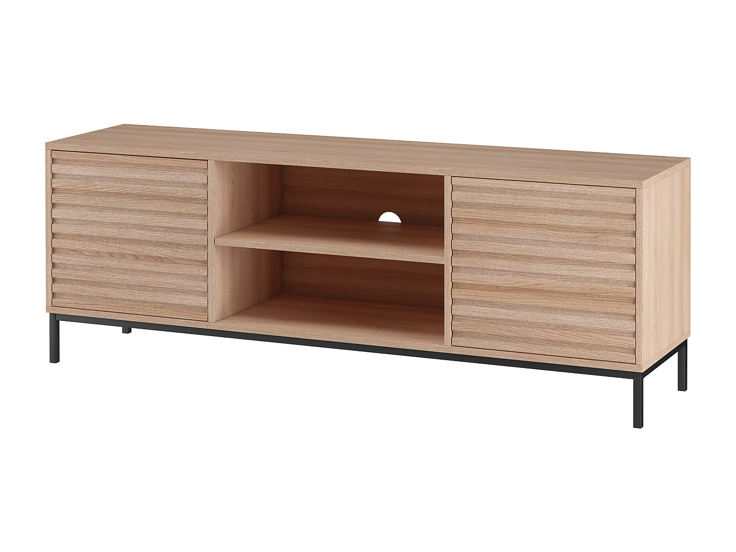 Celine | Meuble TV avec 2 portes et 2 compartiments ouverts en aggloméré de bois Chêne