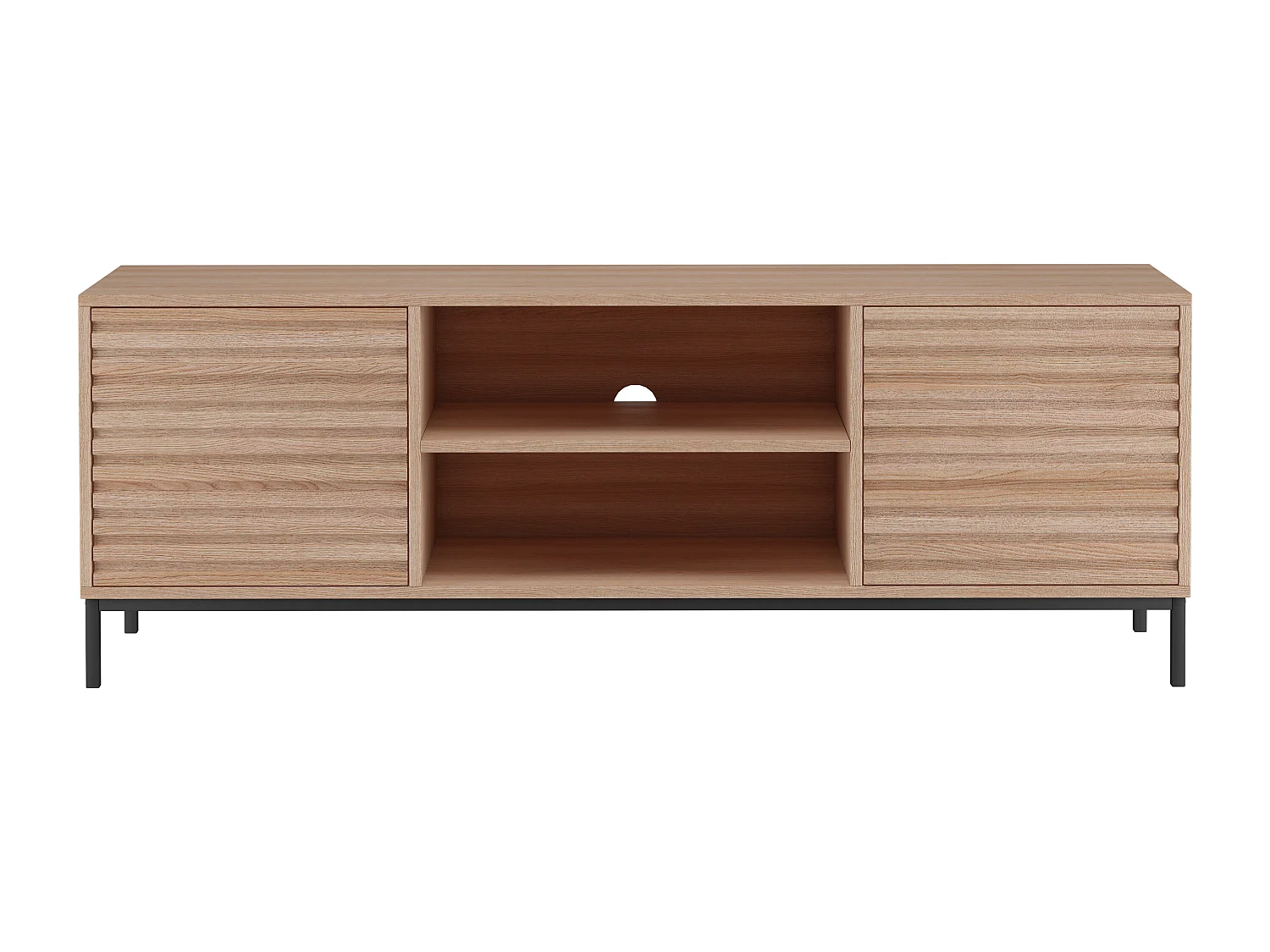 Celine | Meuble TV avec 2 portes et 2 compartiments ouverts en aggloméré de bois Chêne