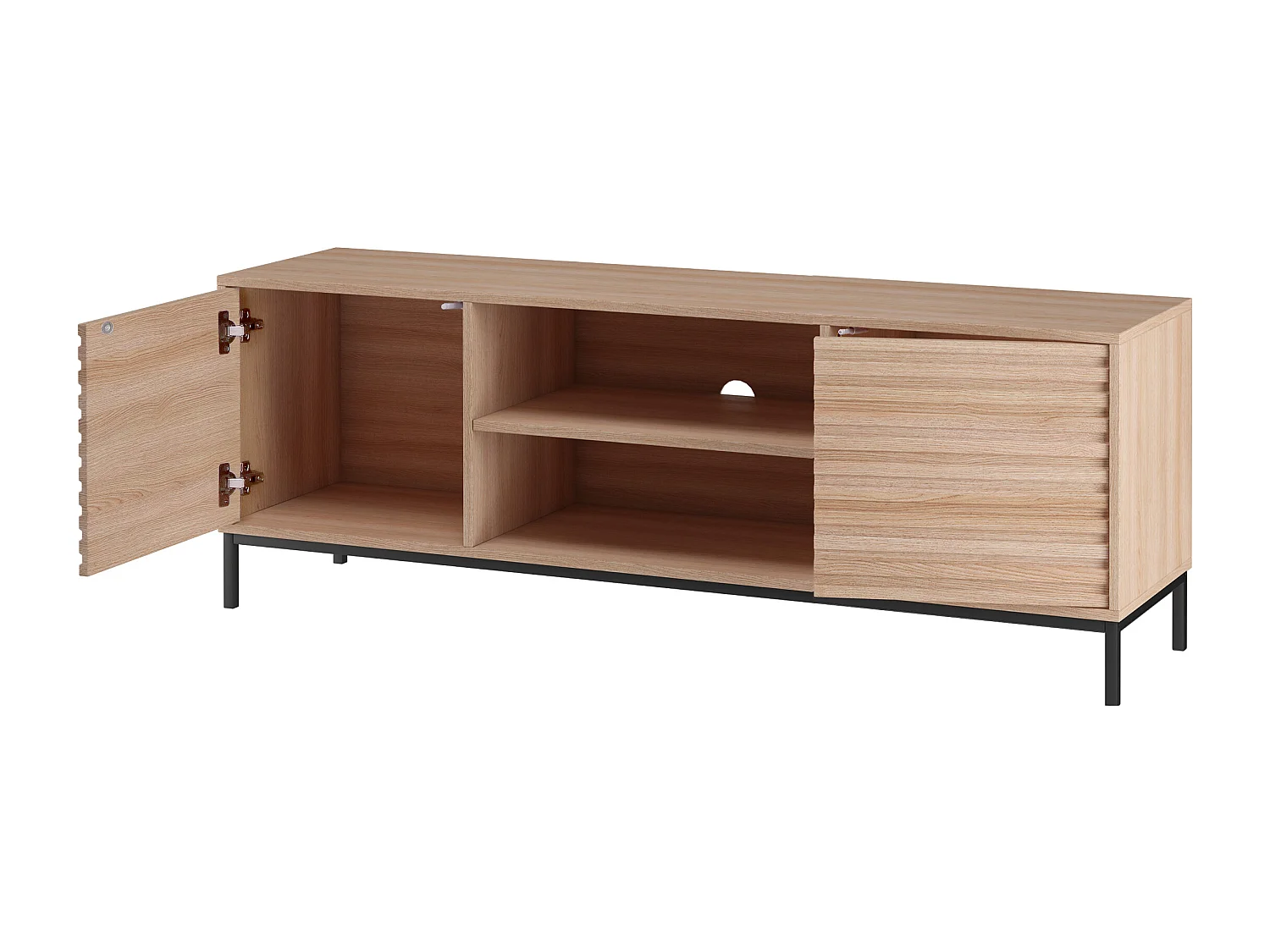 Celine | Meuble TV avec 2 portes et 2 compartiments ouverts en aggloméré de bois Chêne