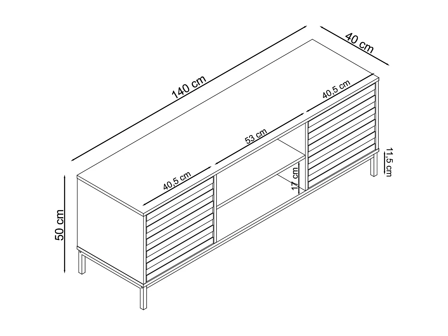 Celine | Meuble TV avec 2 portes et 2 compartiments ouverts en aggloméré de bois Chêne