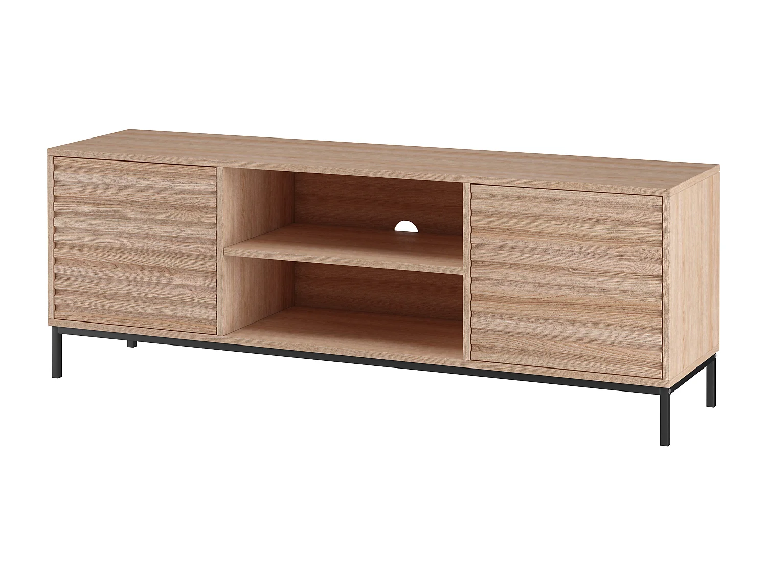 Celine | Meuble TV avec 2 portes et 2 compartiments ouverts en aggloméré de bois Chêne