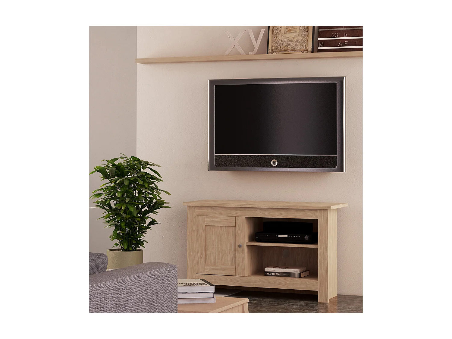 Mueble TV con 1 puerta en MDF roble