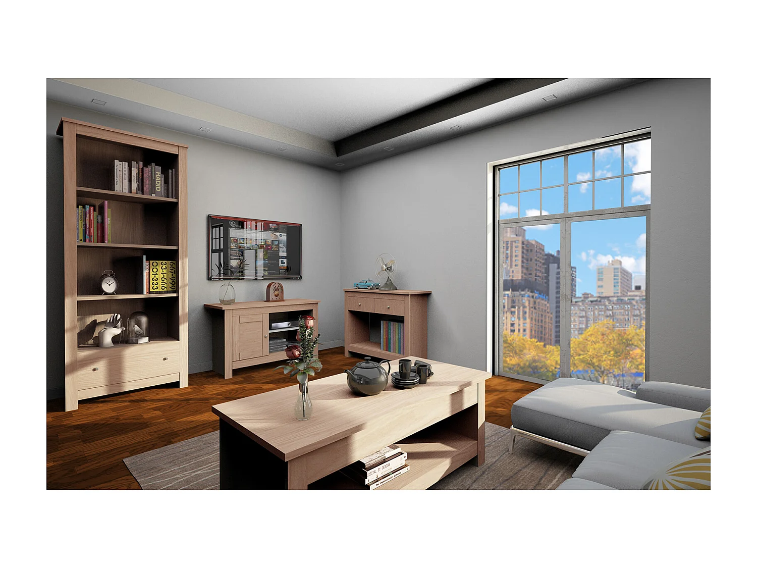 Mueble TV con 1 puerta en MDF roble