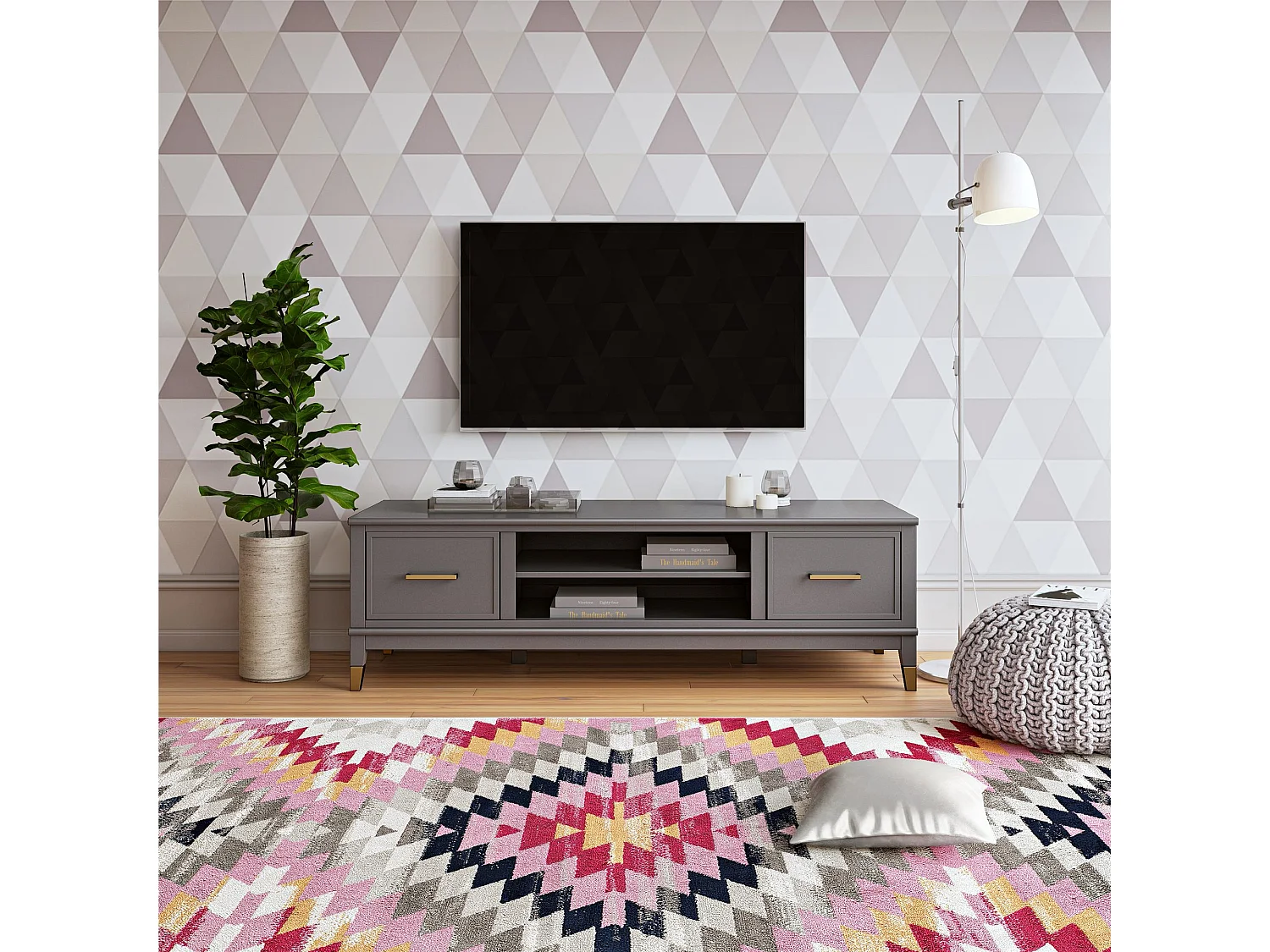 Westerleigh | Móvel para TV com 2 portas em MDF Cinza