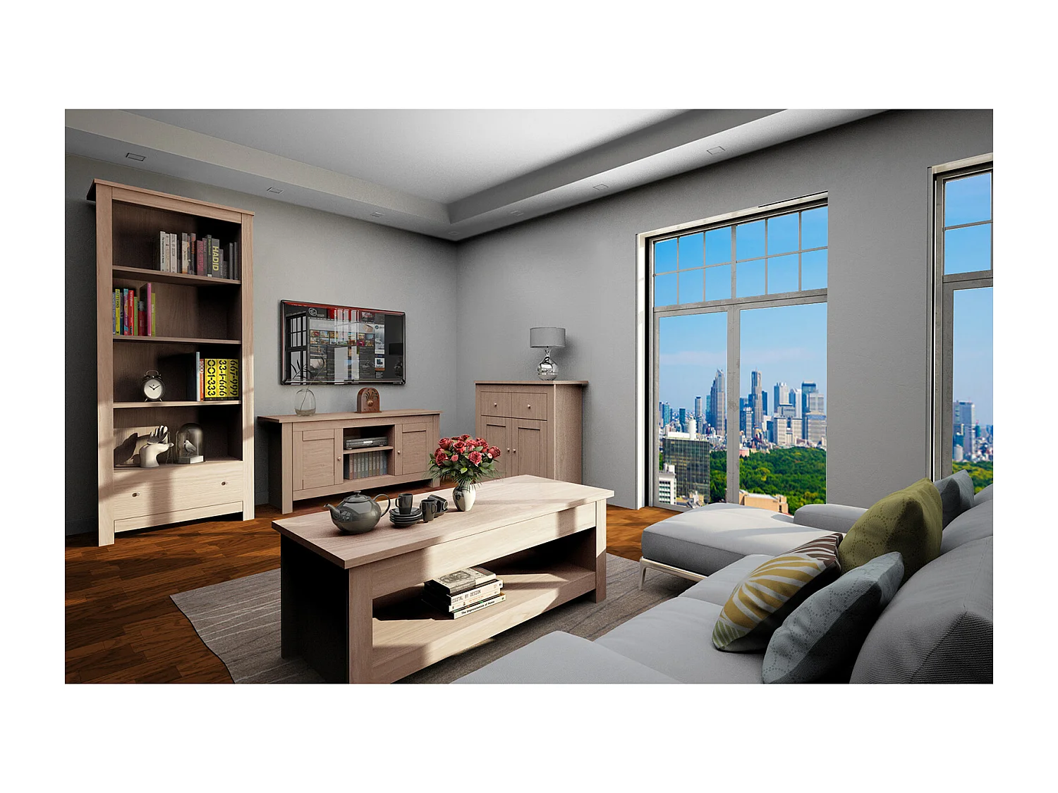 Porta TV a 2 ante in MDF rovere