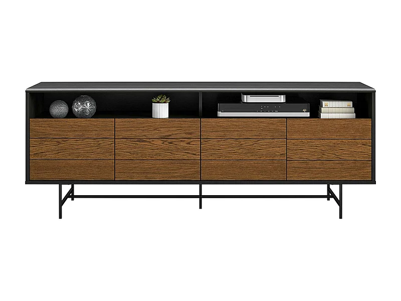 Mueble TV con puertas en tablero de partículas laminado negro y roble