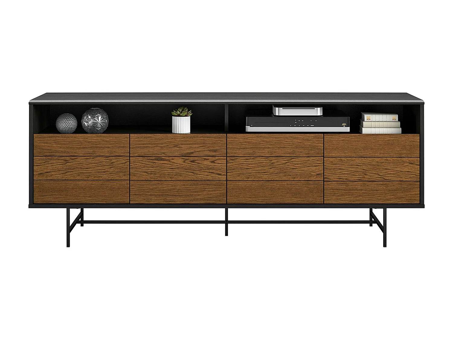 Mueble TV con puertas en tablero de partículas laminado negro y roble