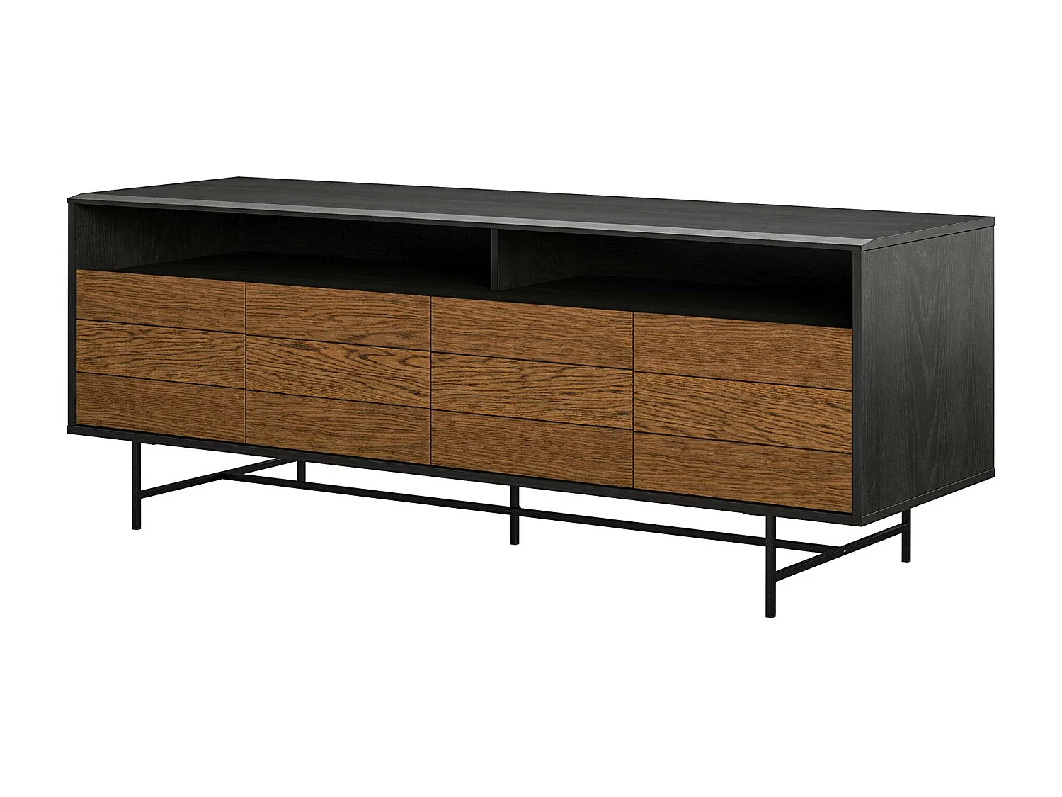 Mueble TV con puertas en tablero de partículas laminado negro y roble