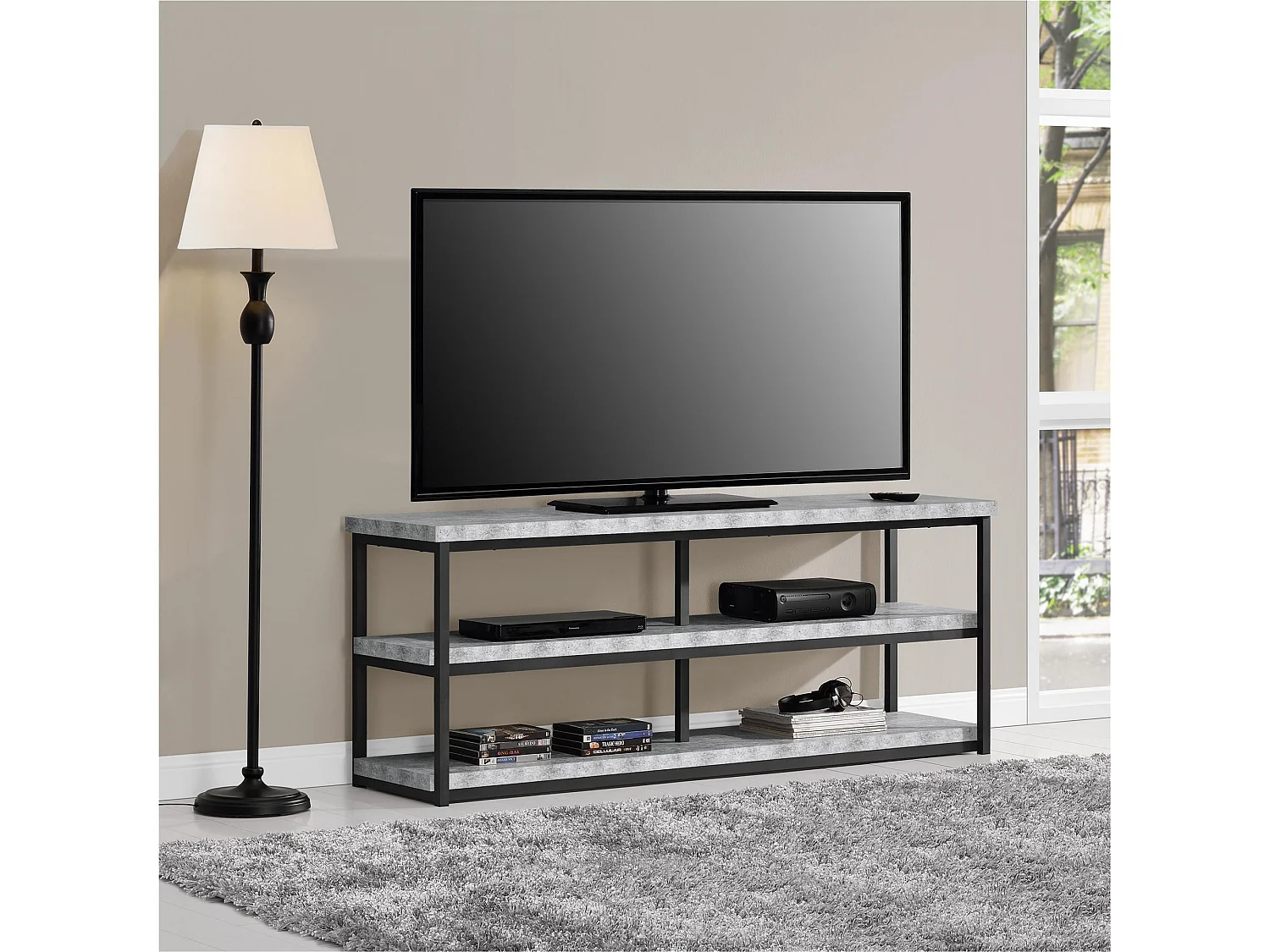 Porta TV 2 vani a giorno in laminato cemento