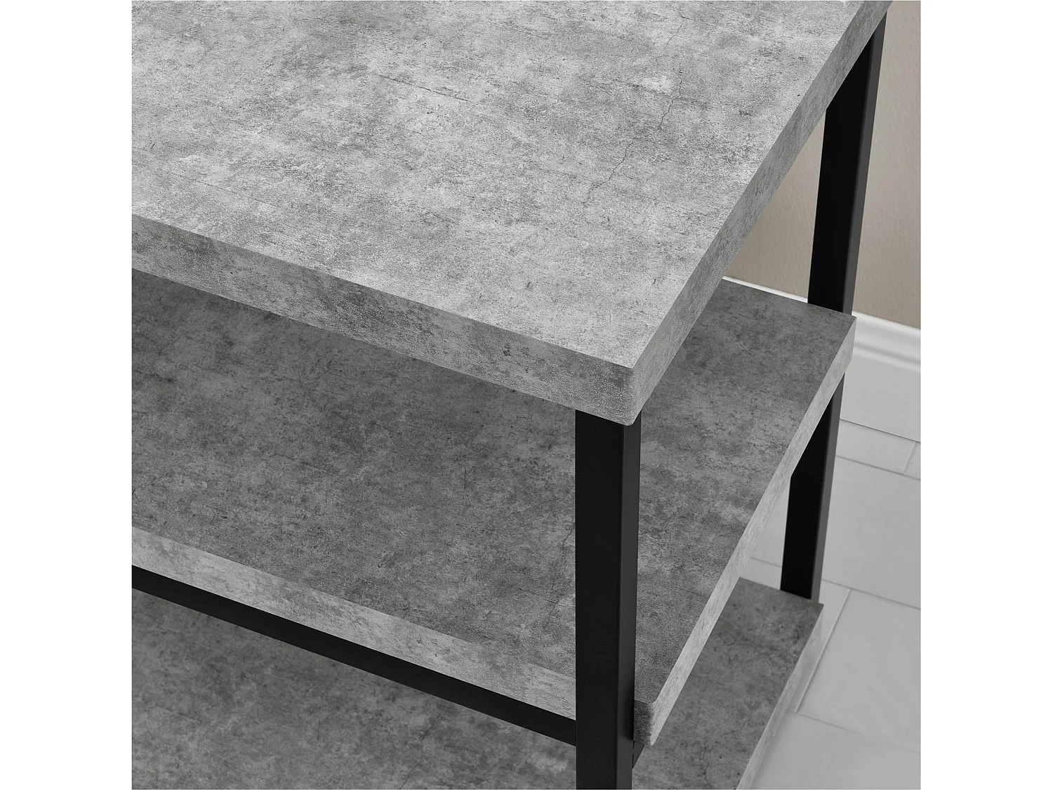 TV-Ständer mit 2 offenen Regalen aus laminiertem Spanplattenbeton