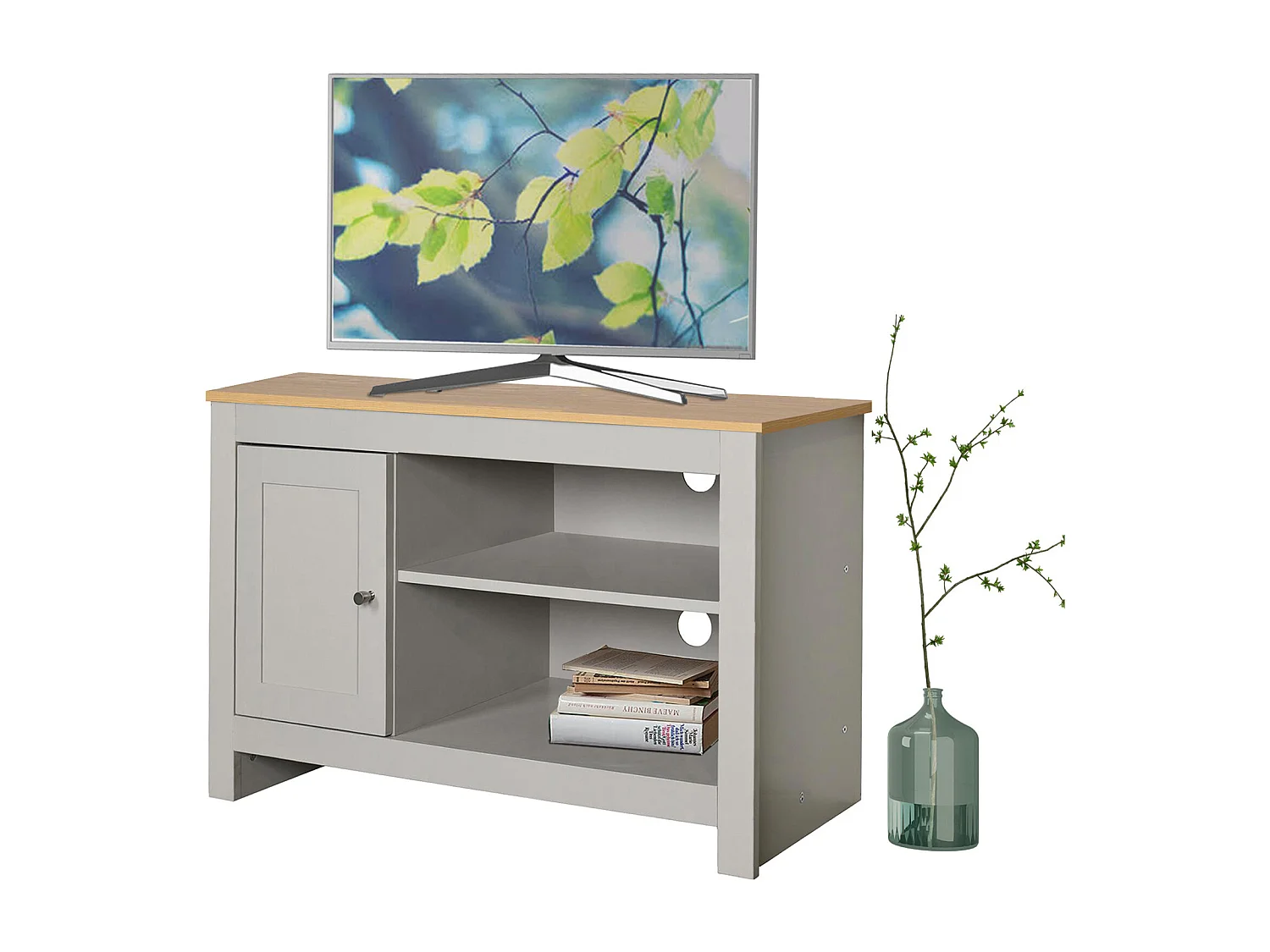 Porta TV con 1 anta in MDF rovere e grigio