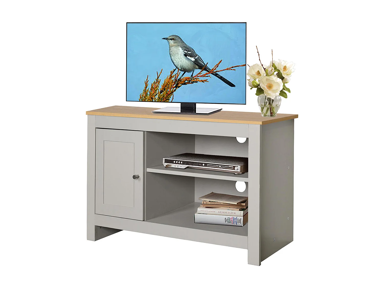 Mueble TV con 1 puerta en MDF roble y gris