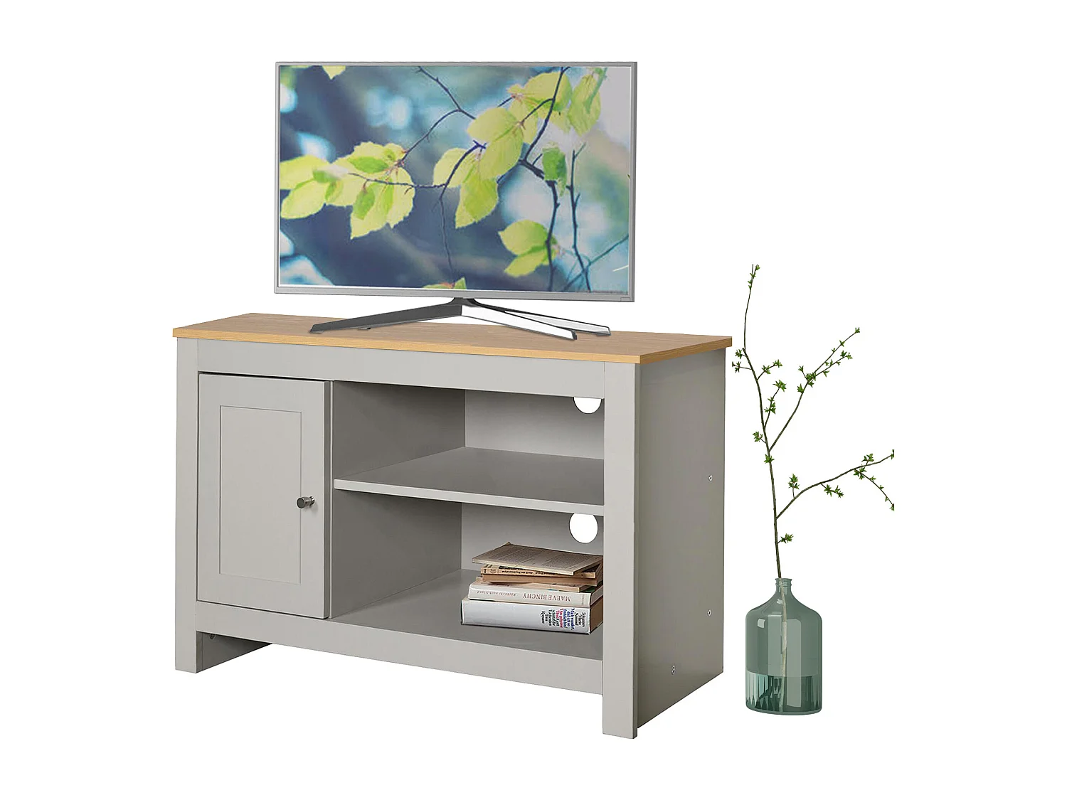 Mueble TV con 1 puerta en MDF roble y gris