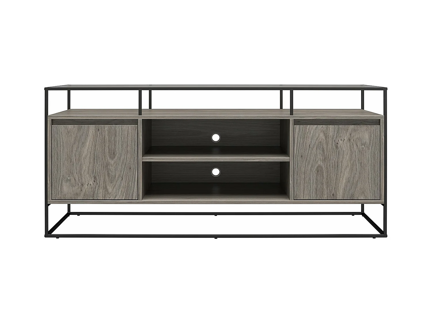 Camley | Meuble TV en verre et piètement en MDF chêne gris