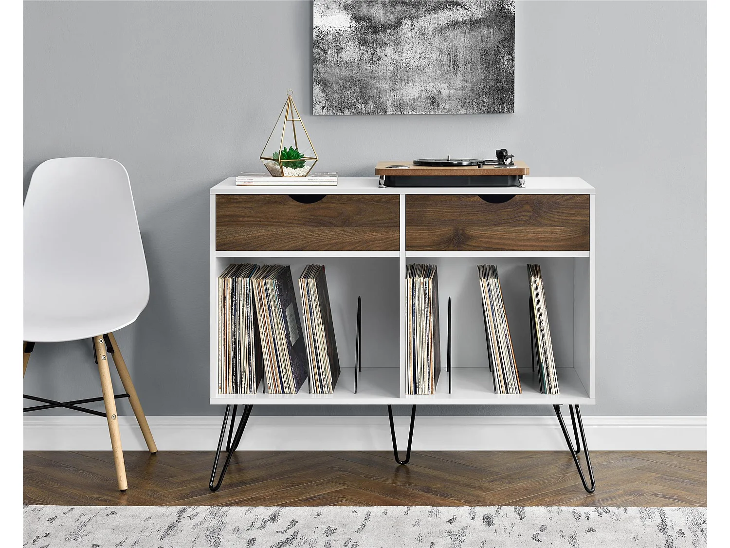 Concord | Plateau tournant avec 2 tiroirs en MDF blanc