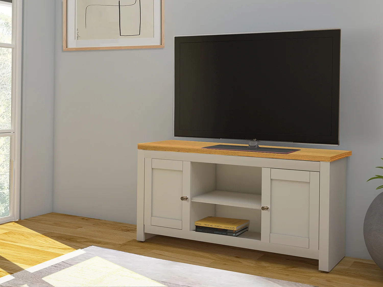 Porta TV a 2 ante in MDF rovere e panna