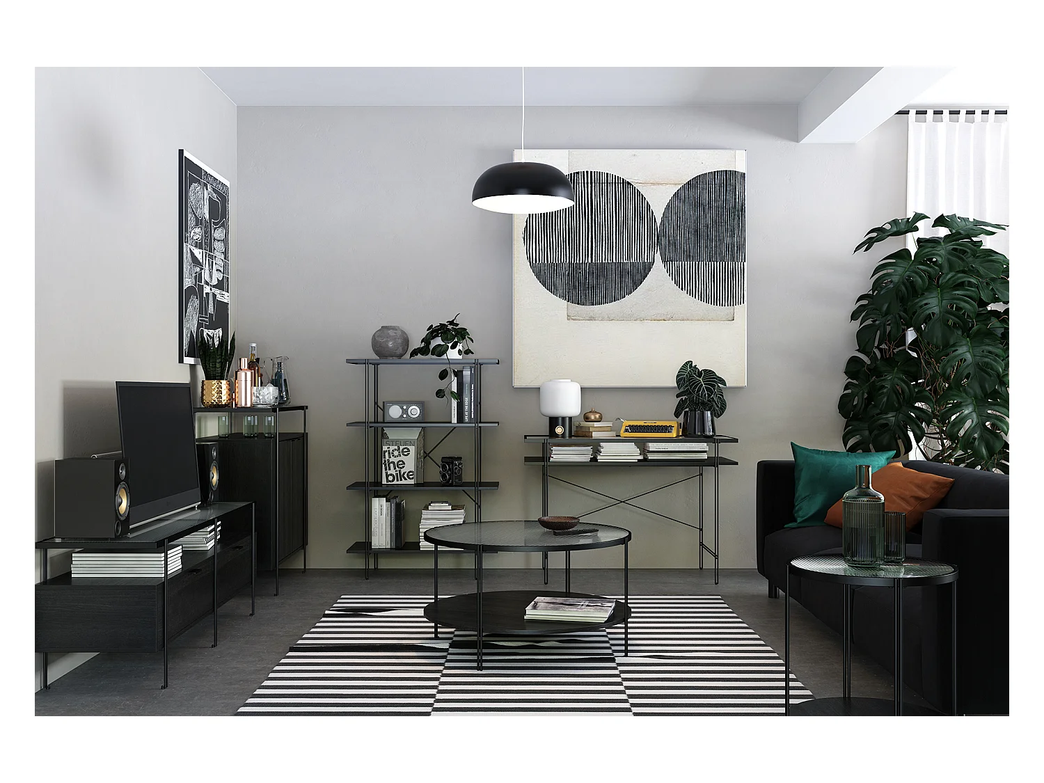 Mueble TV en vidrio y tablero de partículas laminado roble negro