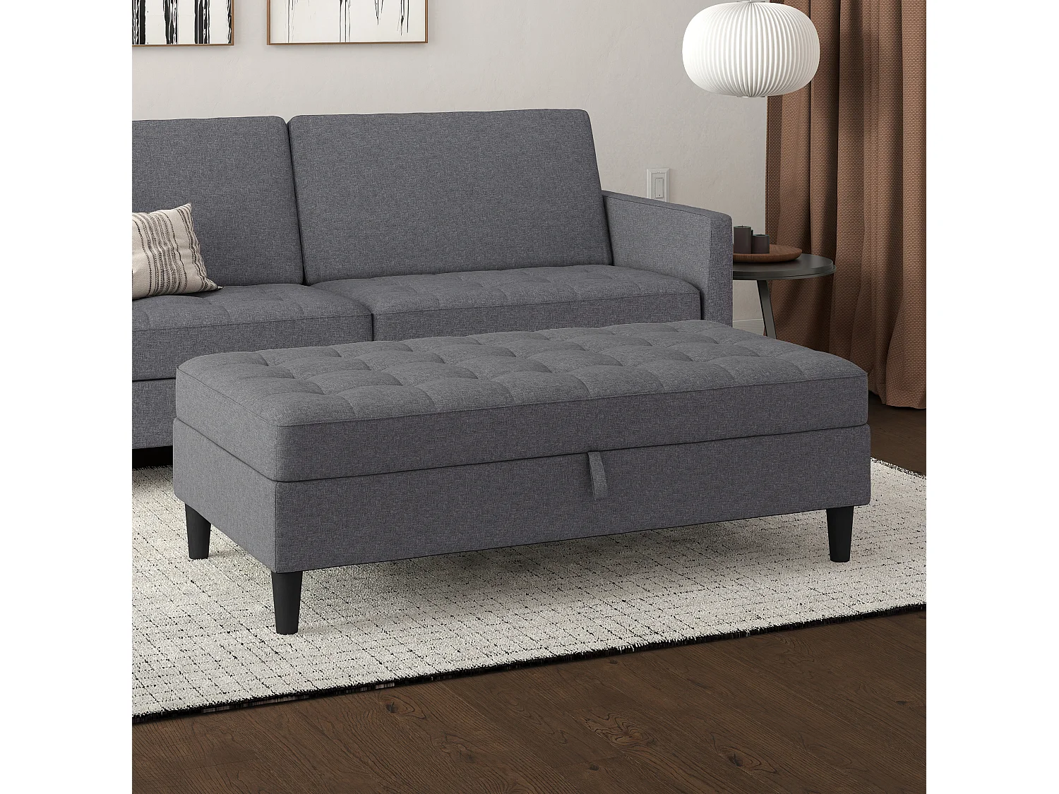 Presley | Pouf avec rangement en tissu gris