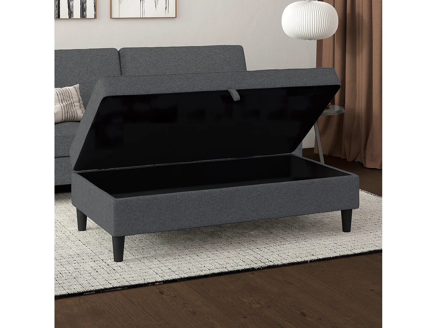 Presley | Pouf avec rangement en tissu gris