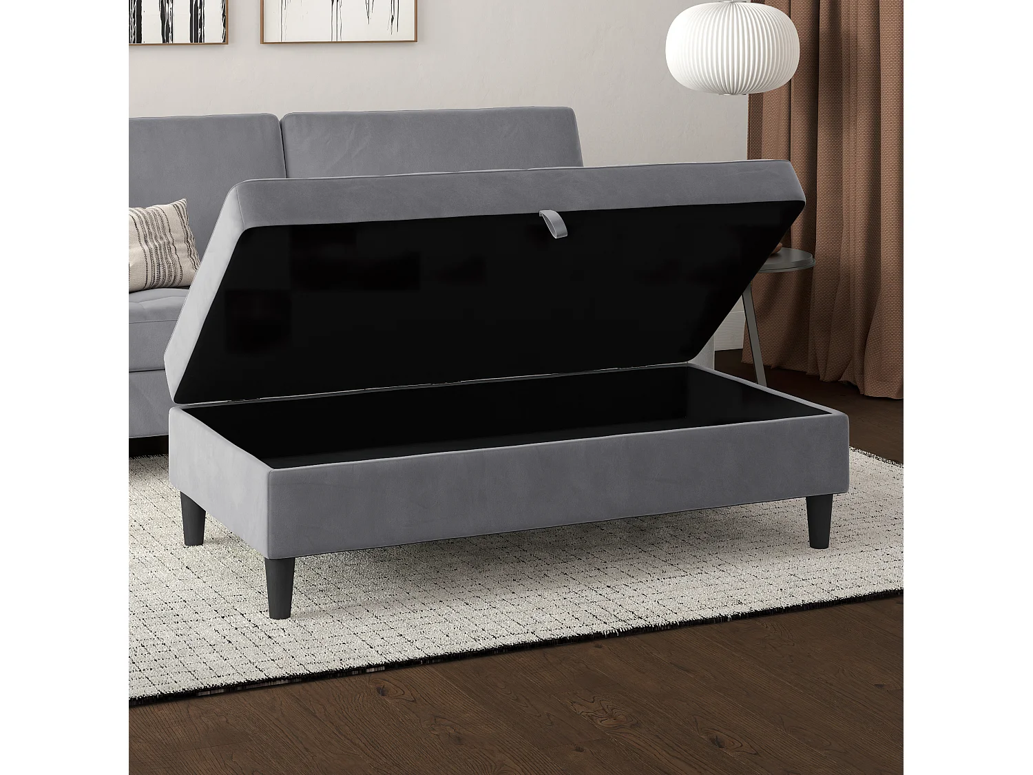 Presley | Pouf avec rangement en velours gris