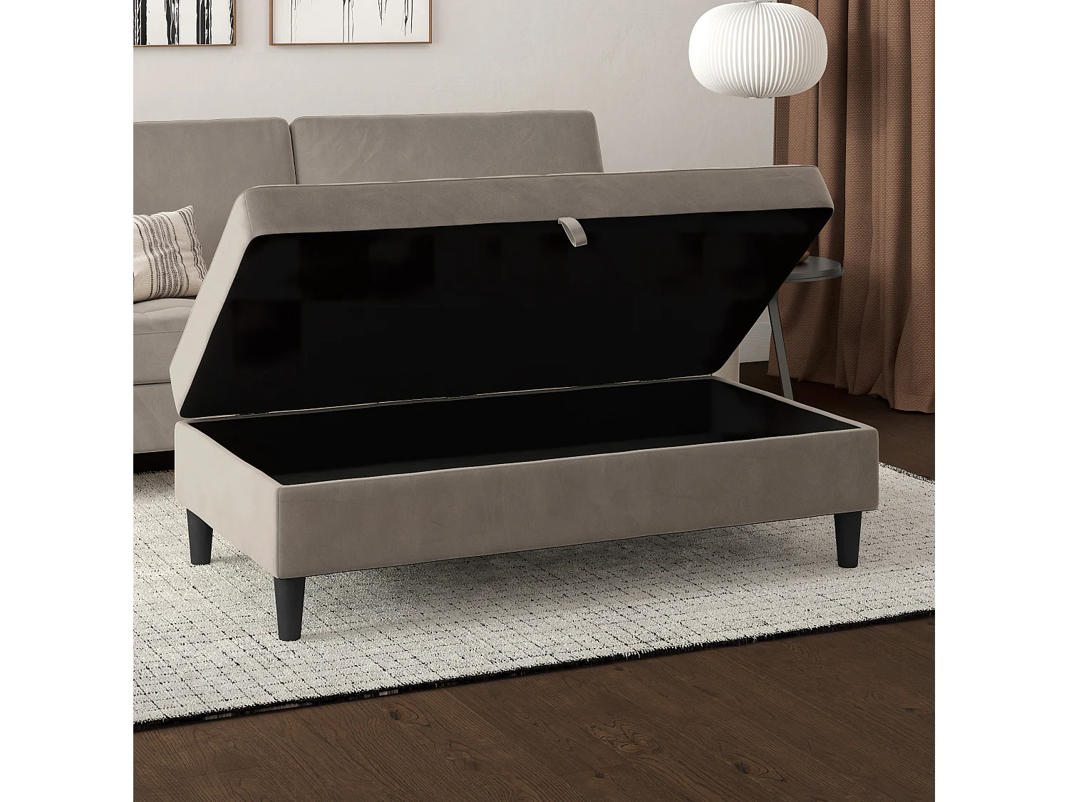 Presley-Poef met opbergruimte in fluweel antraciet