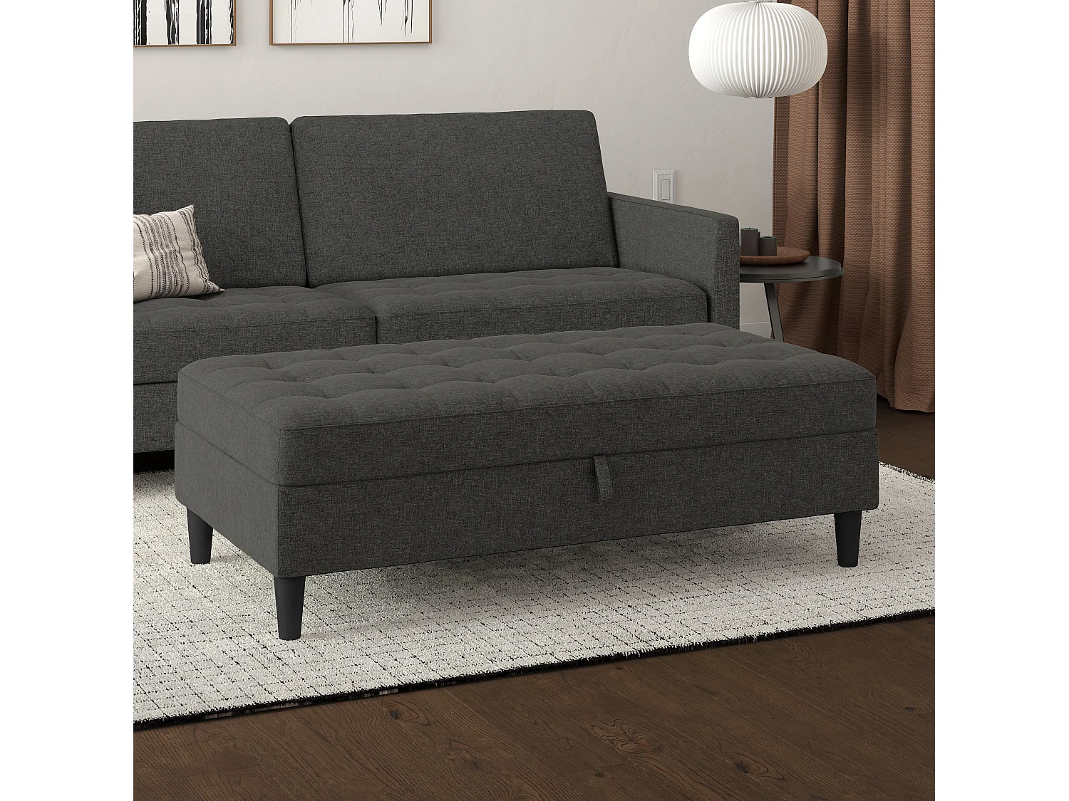 Presley-Ottomane met opbergruimte in linnen antraciet