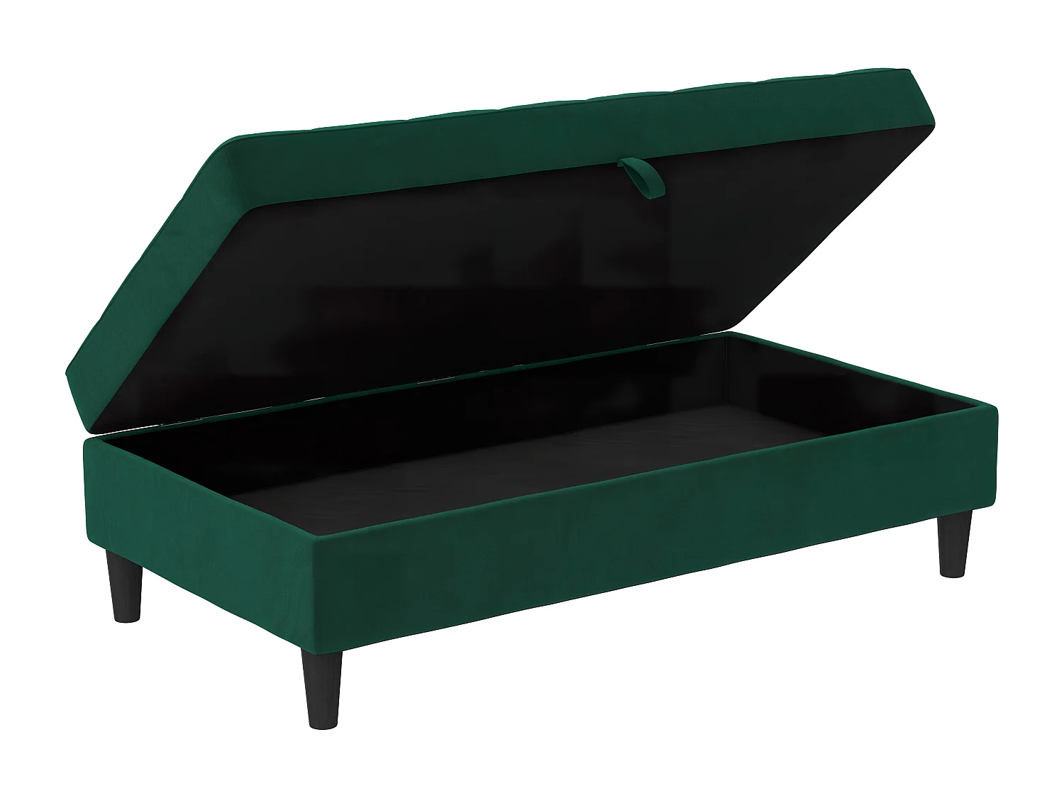 Otomana con almacenaje en terciopelo verde oscuro