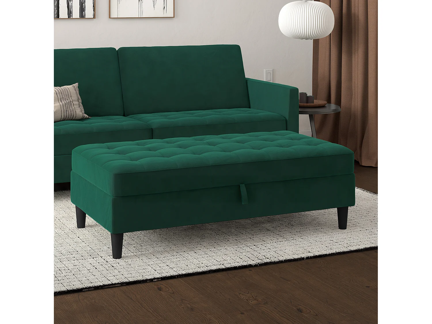 Presley | Pouf avec rangement en velours vert foncé