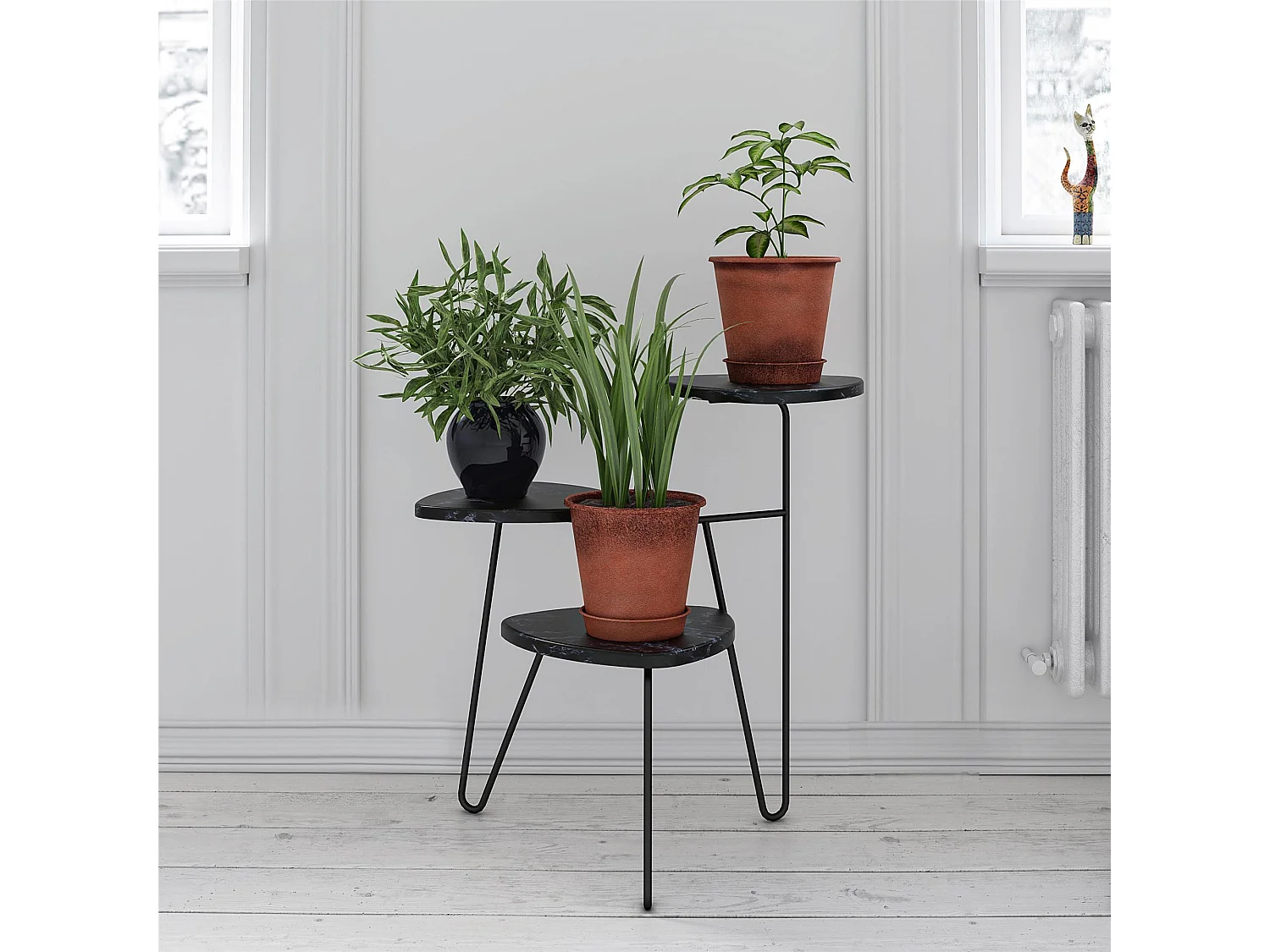 Pflanzenständer aus PVC-laminierten Spanplatten in Marmor, schwarz