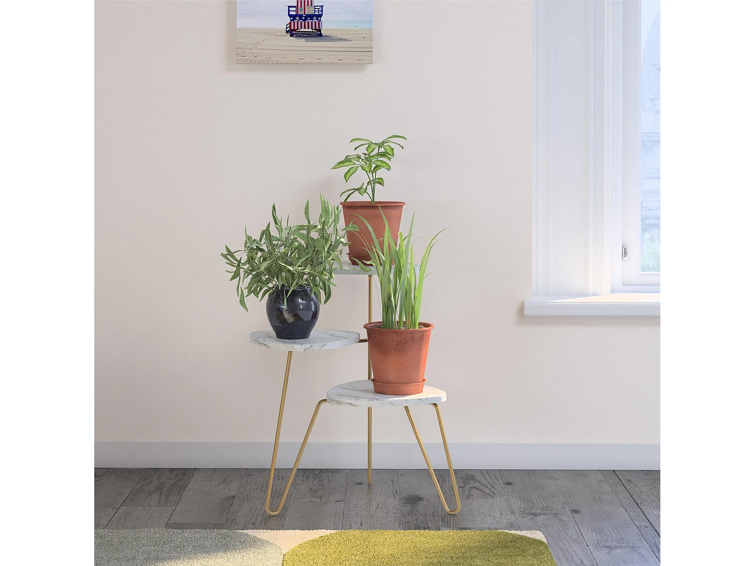 Piantana porta piante in truciolare laminato PVC marmo bianco