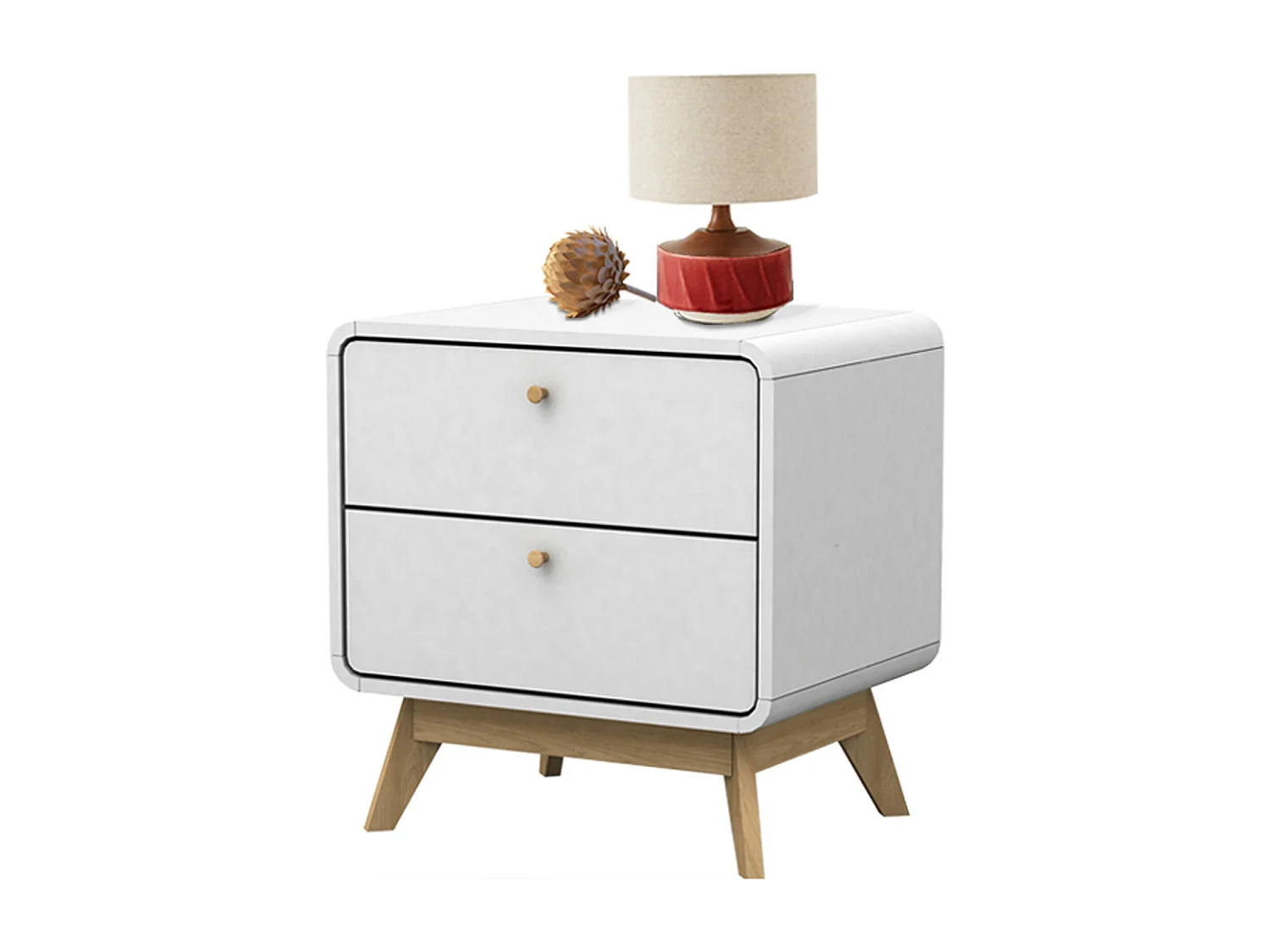Cassie | Table de chevet à 2 tiroirs en effet mélaminé blanc