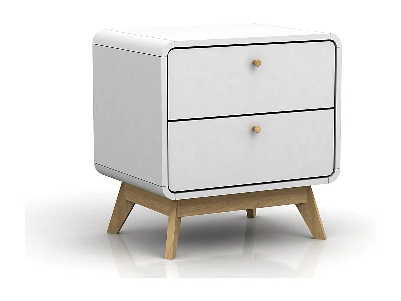 Cassie | Table de chevet à 2 tiroirs en effet mélaminé blanc