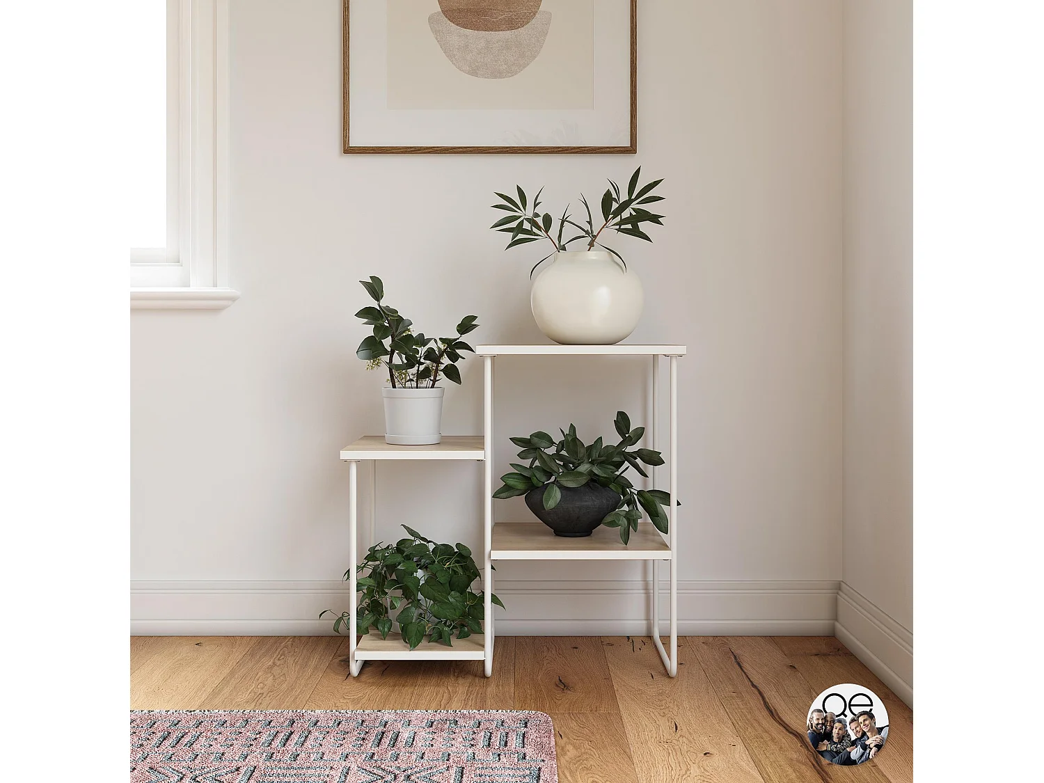 Dante | Suporte para plantas em aglomerado Nature e estrutura em metal branco