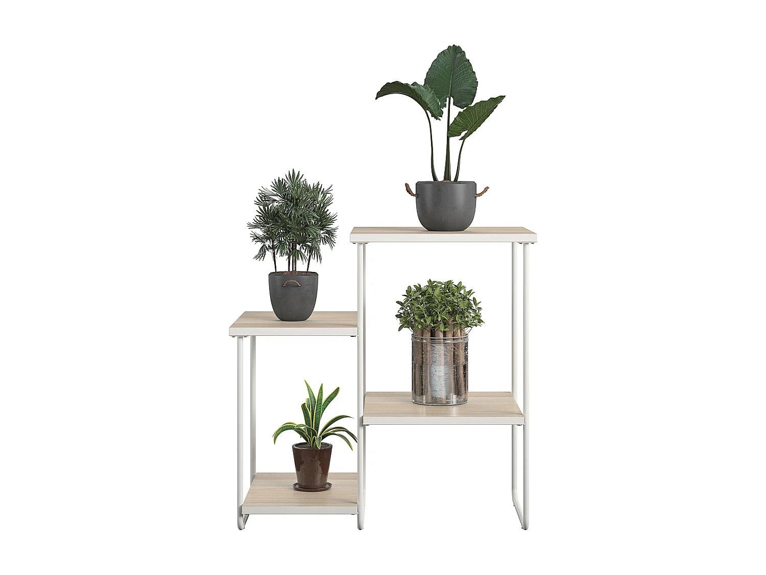 Plantenstandaard in spaanplaat natuur en frame in metaal wit