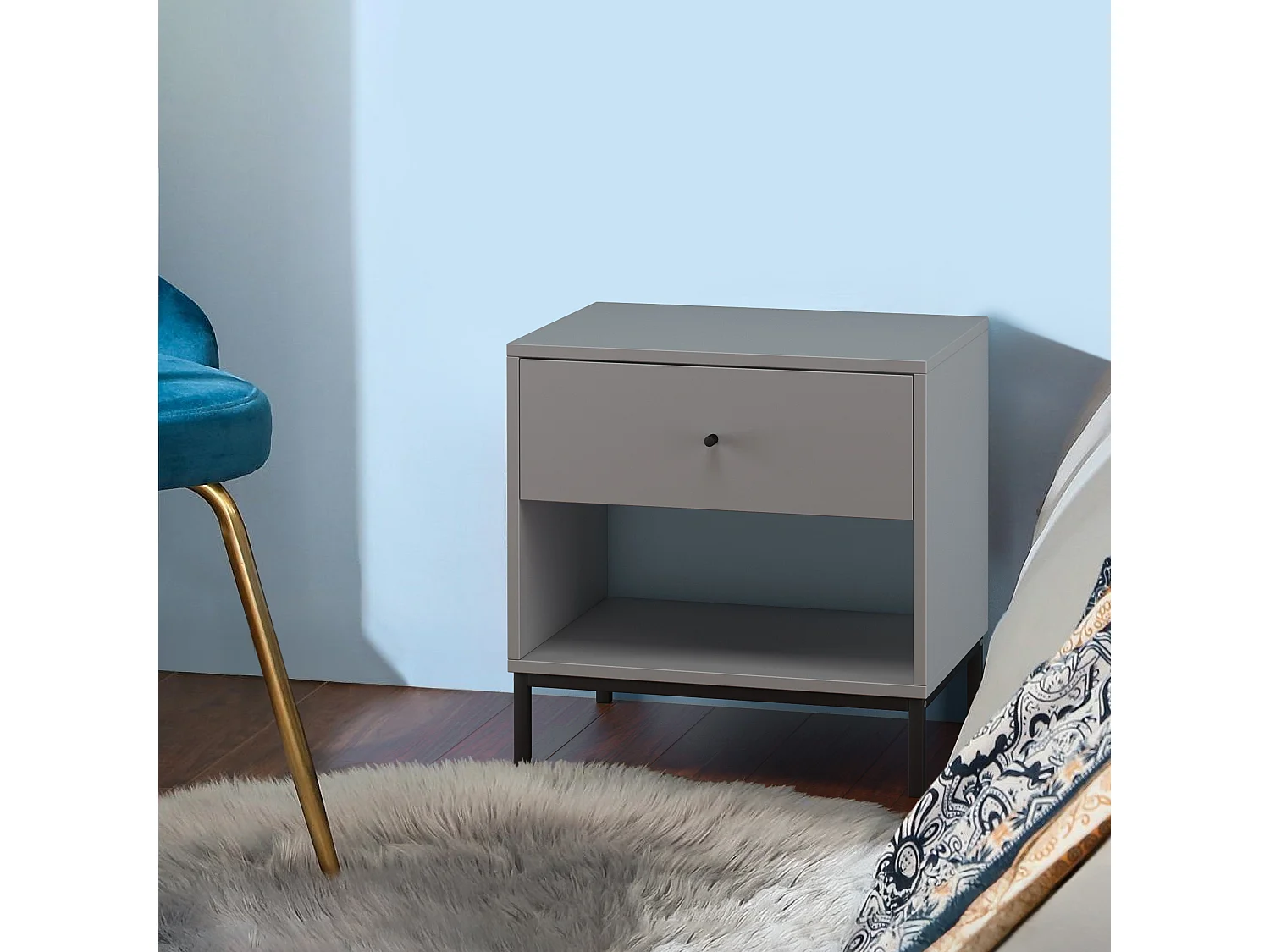 Celine | Table de chevet à 1 tiroir en effet bois gris