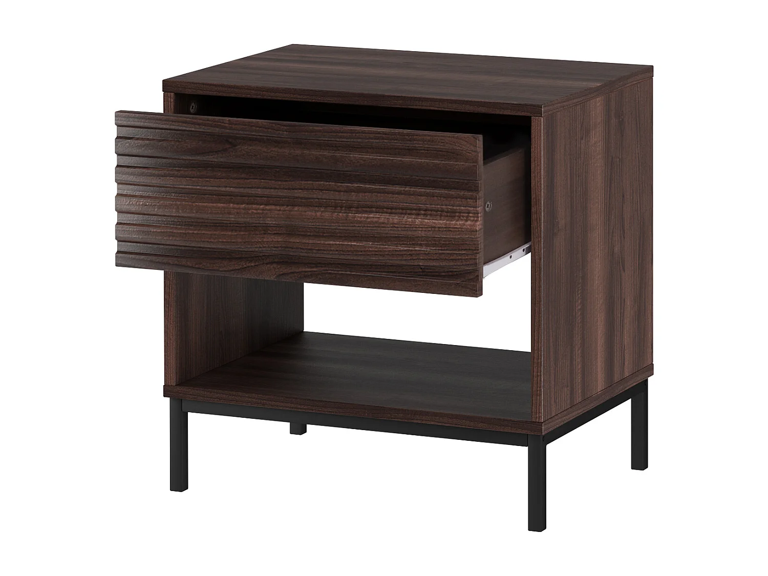 Mesa de cabeceira com 2 gavetas em MDF cinzento com pincel natural