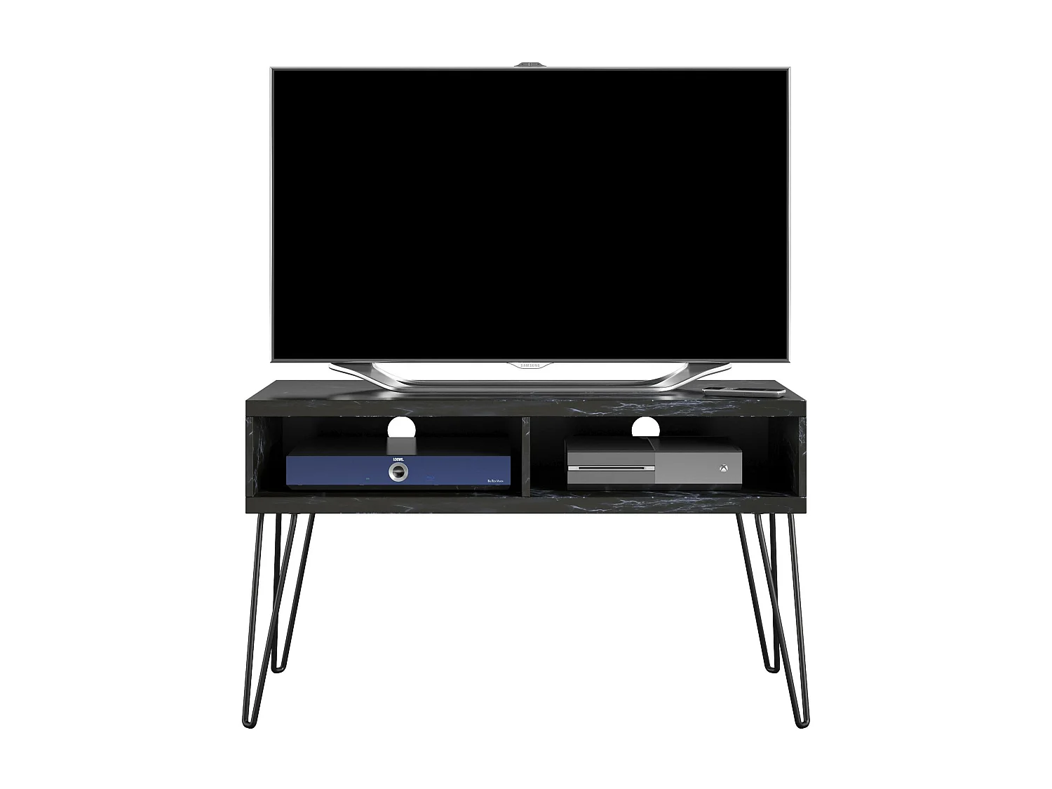 Athena | TV-Ständer mit 2 Fächern in Marmoroptik Schwarz