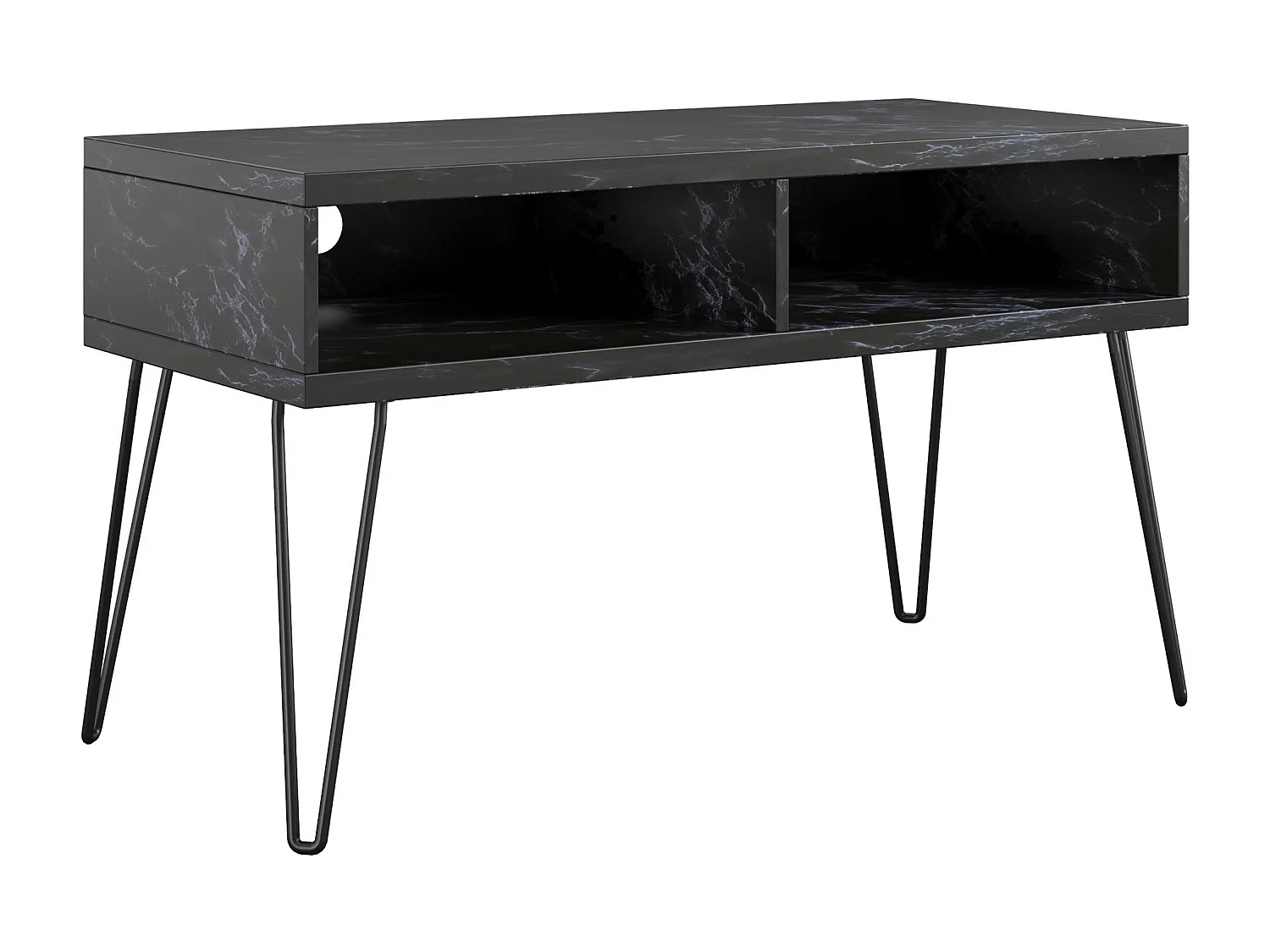Athena | TV-Ständer mit 2 Fächern in Marmoroptik Schwarz