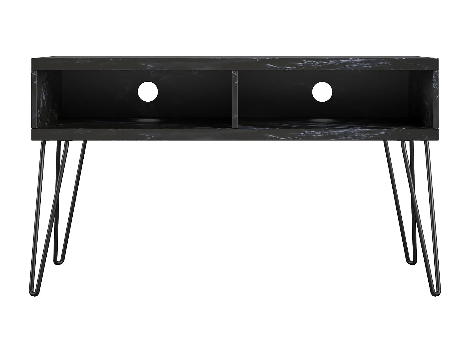 Athena | TV-Ständer mit 2 Fächern in Marmoroptik Schwarz