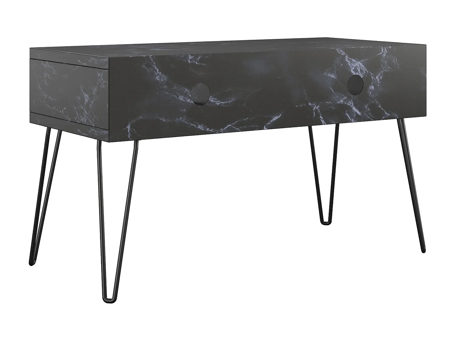 Athena | TV-Ständer mit 2 Fächern in Marmoroptik Schwarz